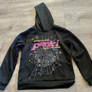 Jurllyshe Spider Net Letter Print Long Sleeve Fashion Fleece Hoodie UNISEX